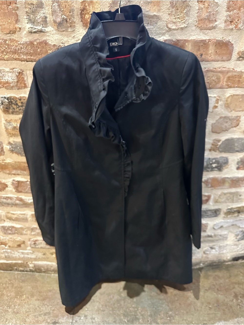 DKNY Black Ruffle-Front Blazer Jacket